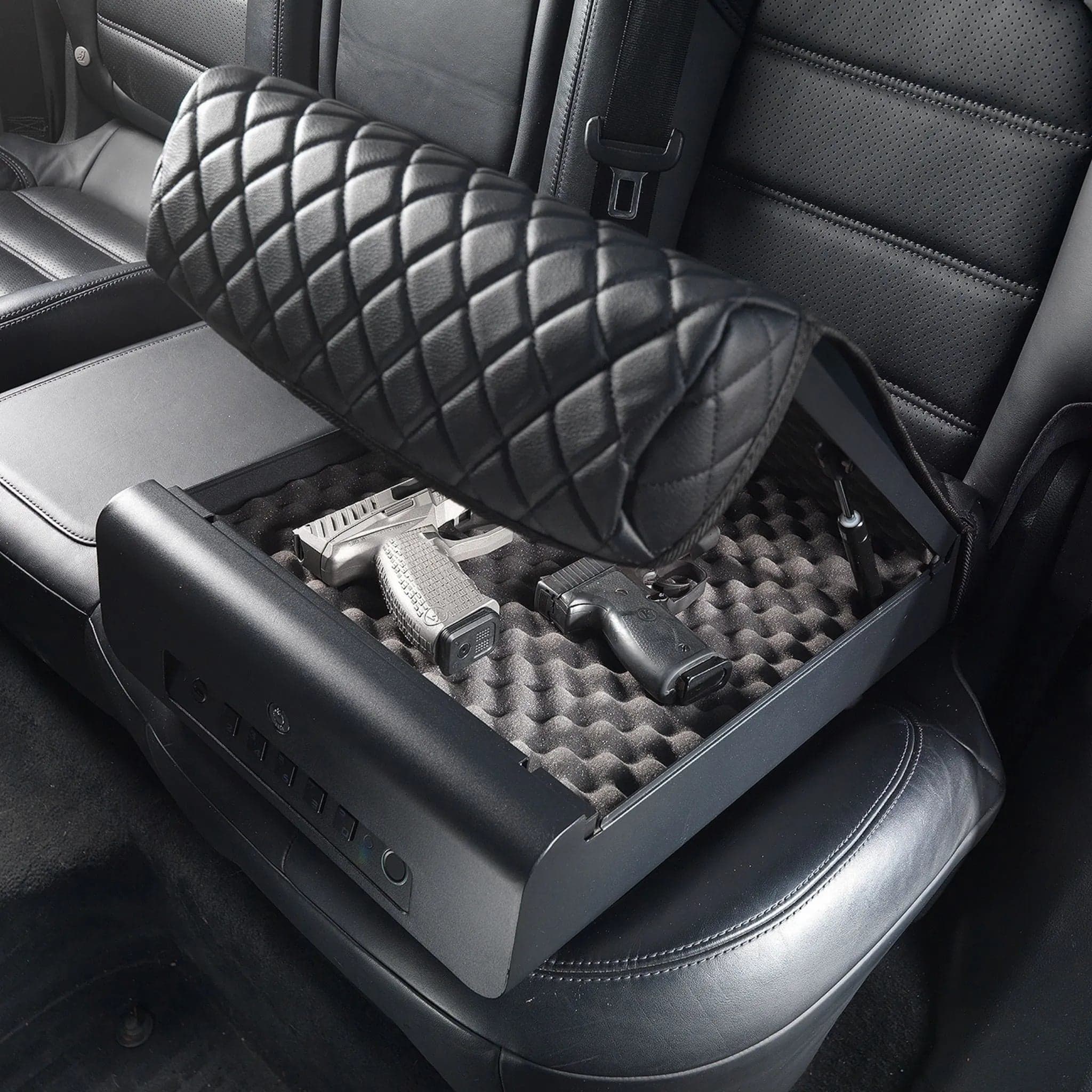 BoostedSafe Elite open and secured on a rear vehicle seat