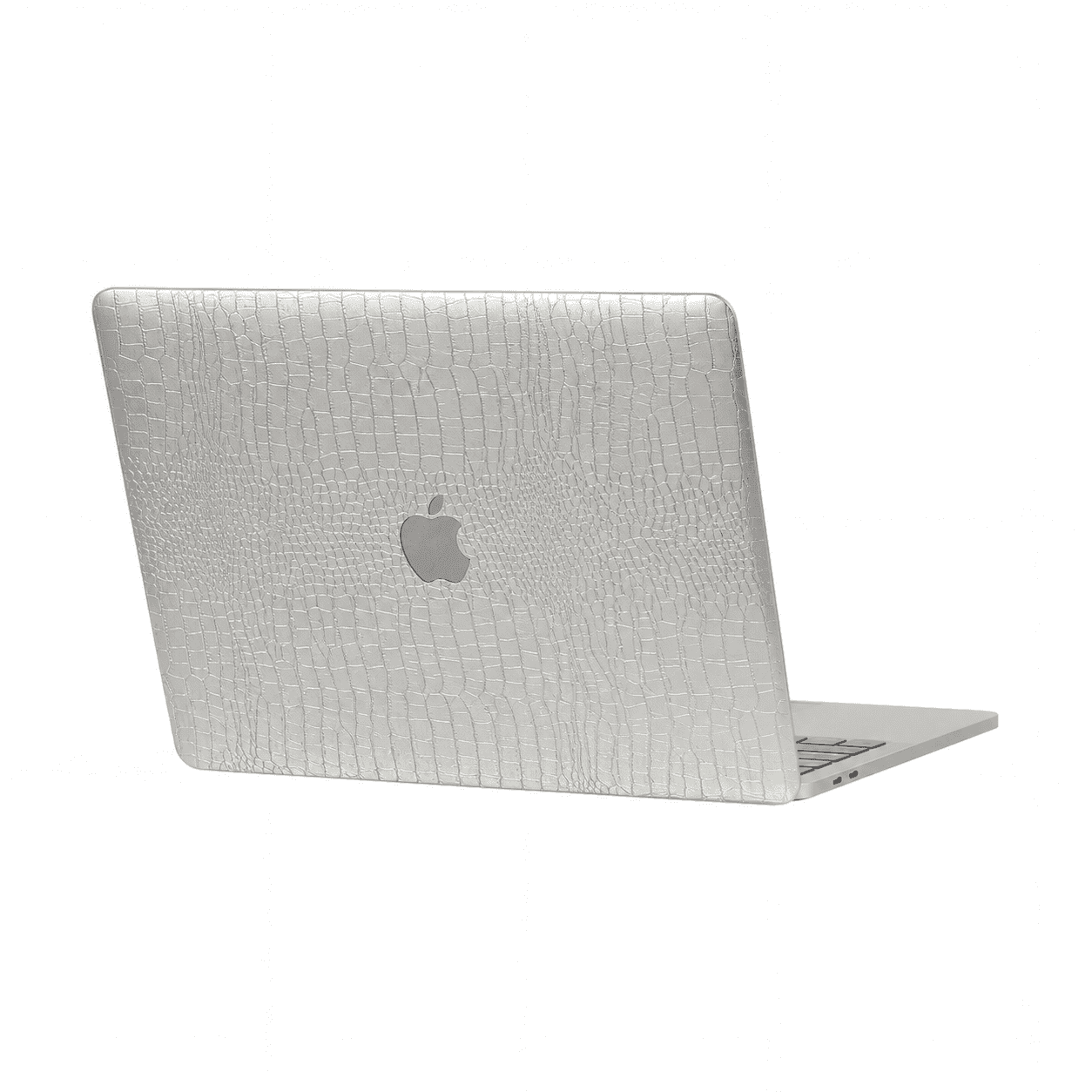 Silver embossed Käel Haus Audrey laptop case fitted to a MacBook