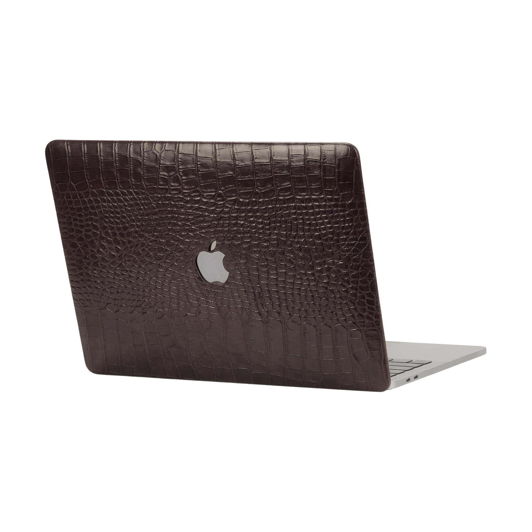 Brown embossed Käel Haus Roslynn laptop case fitted to a MacBook