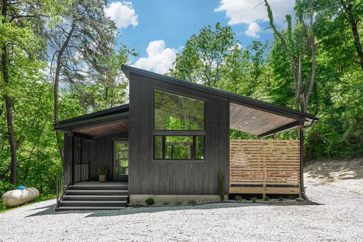 Completed Truoba Mini 220 home in a wooded Ohio setting