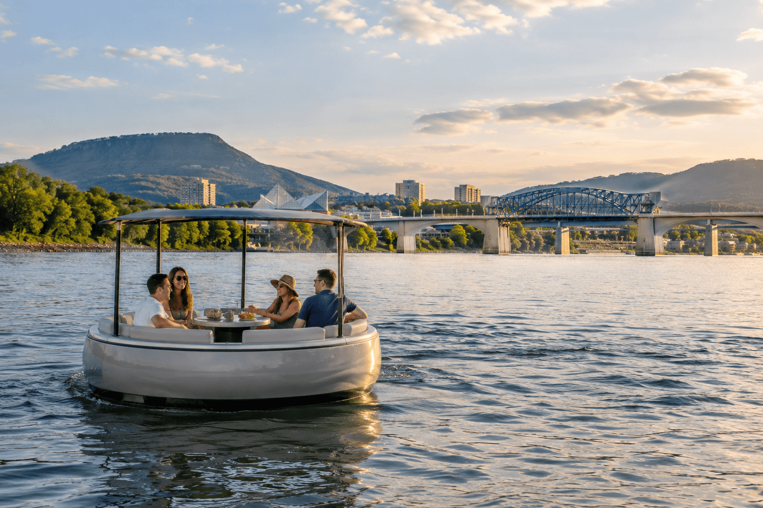 Representative electric leisure boat on the Tennessee River