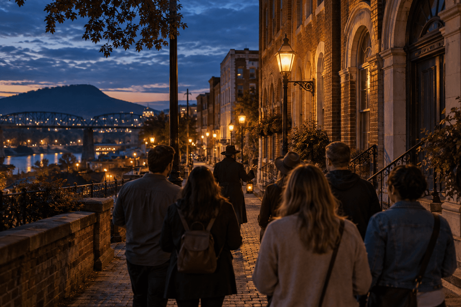 Representative evening history walk through downtown Chattanooga