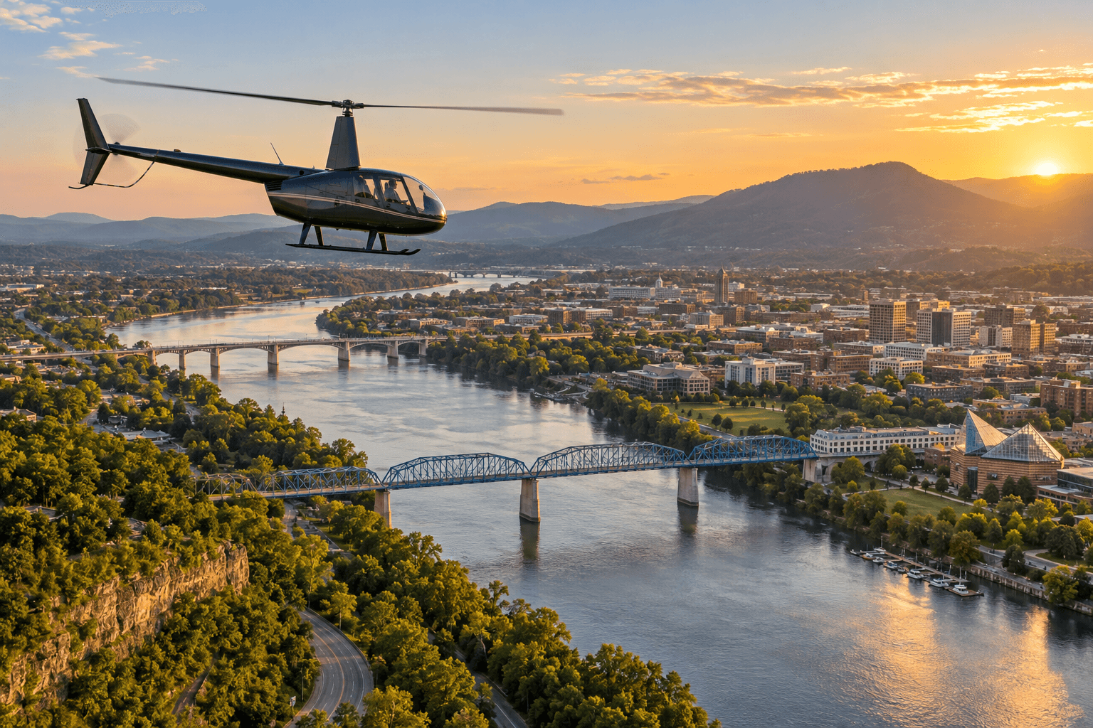 Representative aerial view over Chattanooga and the Tennessee River
