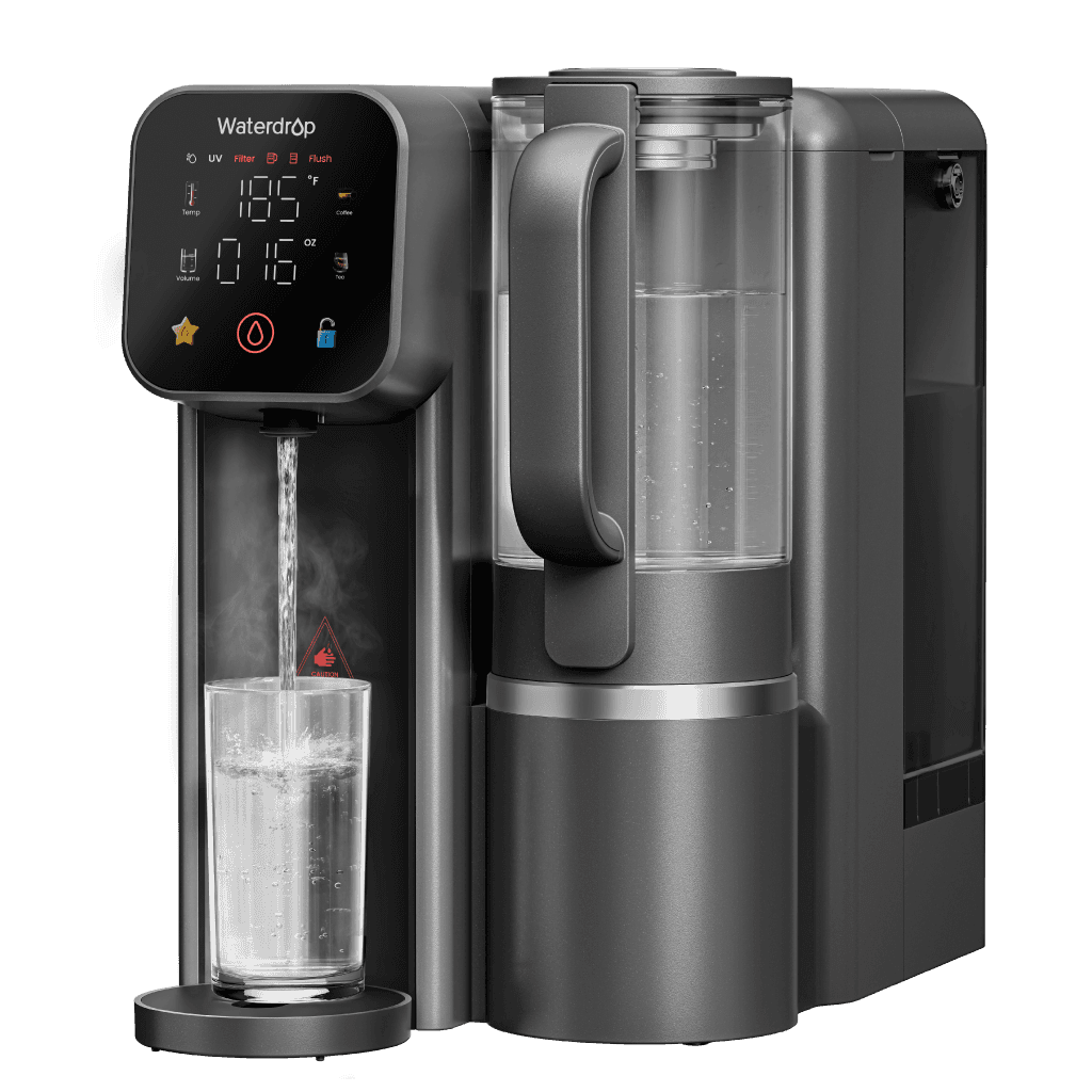 Official Waterdrop M6H countertop reverse osmosis dispenser with glass pitcher